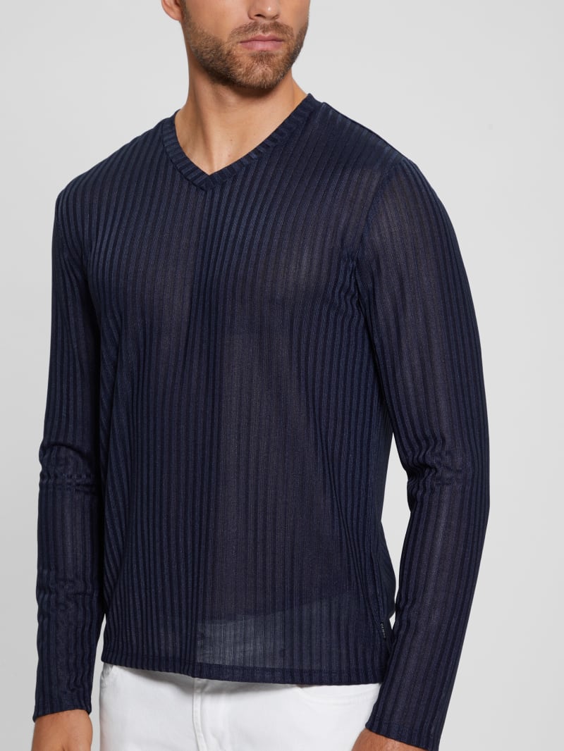 Guess Warehouse V-Neck Knit Tee - Bleu éLéGant Guess Warehouse V-Neck Knit Tee - Bleu éLéGant