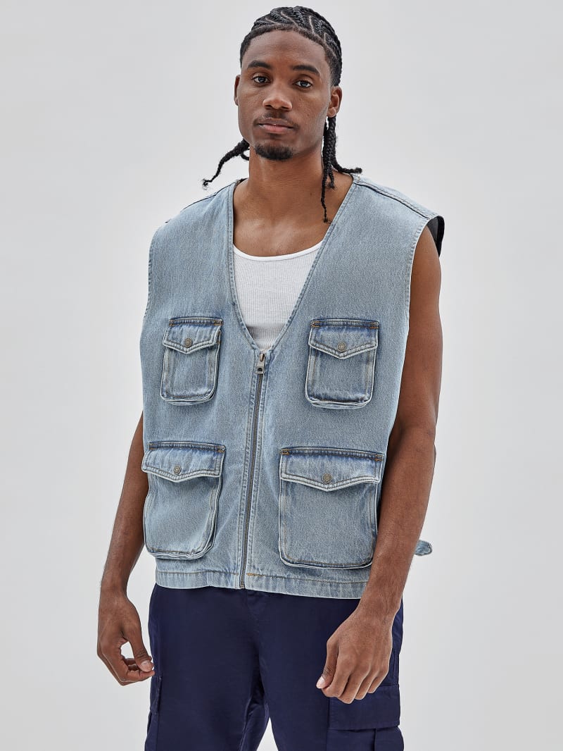Guess GUESS Originals Denim Cargo Vest - Go Lt Vintage Wash Guess GUESS Originals Denim Cargo Vest - Go Lt Vintage Wash