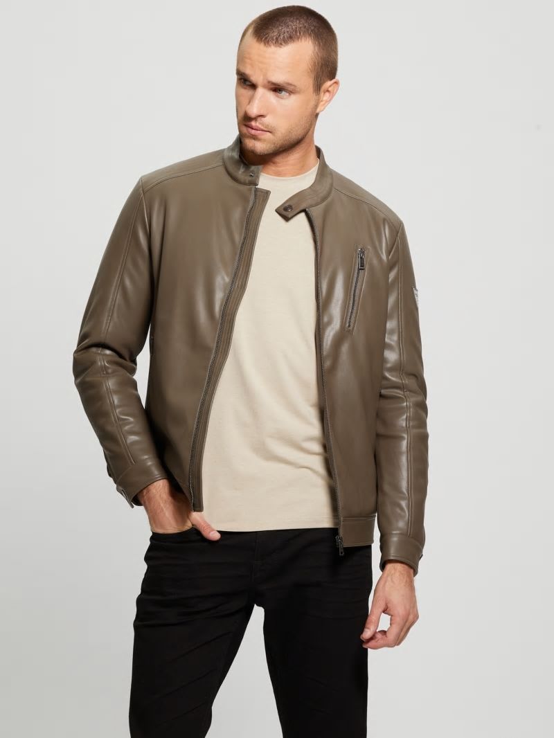 Guess Faux-Leather Biker Jacket - General Brown Guess Faux-Leather Biker Jacket - General Brown