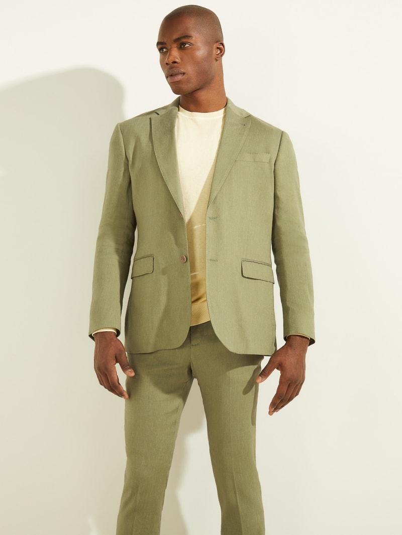 Guess Linen-Blend Single Breasted Blazer - Mossy Green Guess Linen-Blend Single Breasted Blazer - Mossy Green