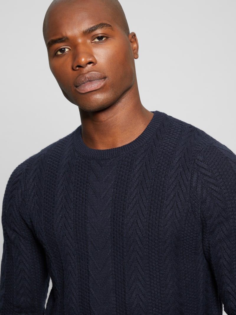 Guess Eco Ethan Cable Knit Sweater - Bleu éLéGant Guess Eco Ethan Cable Knit Sweater - Bleu éLéGant