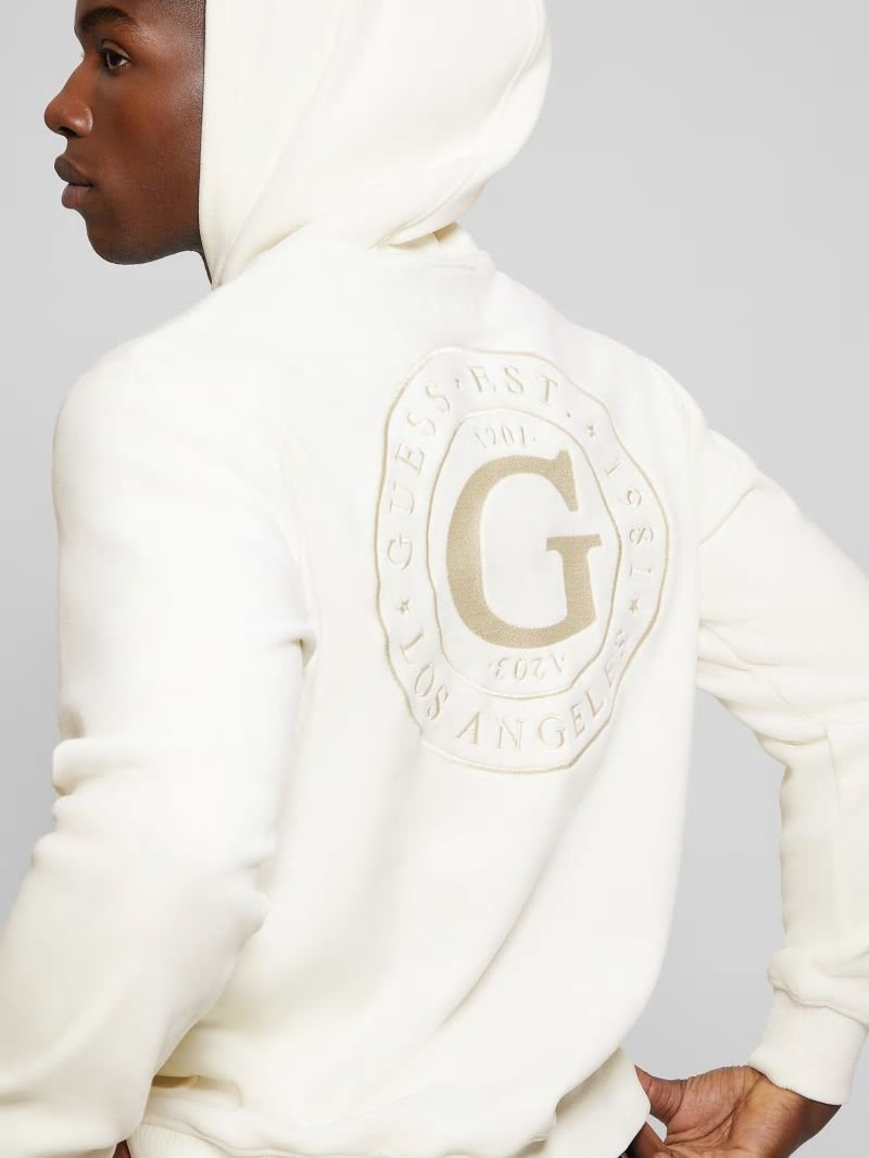 Guess Bonded Velvet GUESS Hoodie - Salt White Guess Bonded Velvet GUESS Hoodie - Salt White