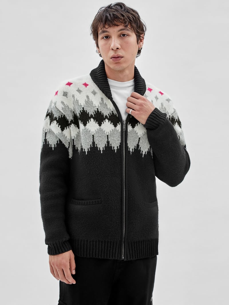 Guess GUESS Originals Knit Zip-Up Sweater - Jet Black Multi Guess GUESS Originals Knit Zip-Up Sweater - Jet Black Multi