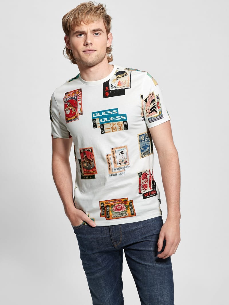 Guess Stamp Collection Tee - Salt White Multi Guess Stamp Collection Tee - Salt White Multi