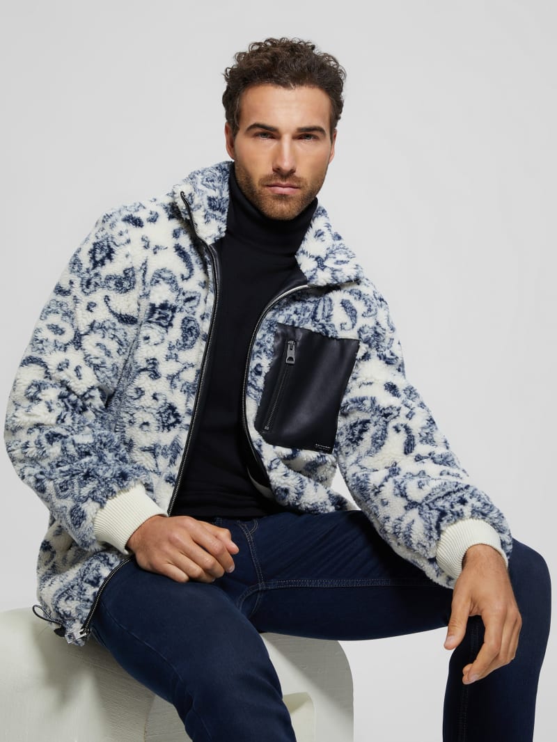 Guess Eco Sherpa Jacket - White Bandana Combo Guess Eco Sherpa Jacket - White Bandana Combo