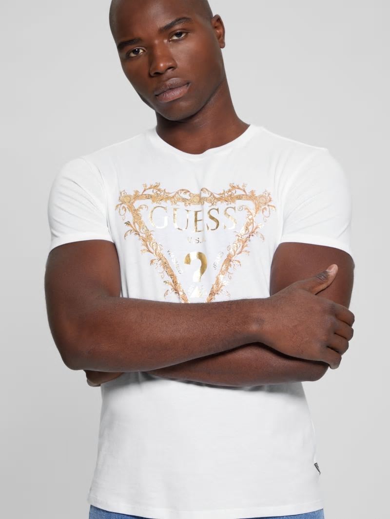 Guess Logo Tri-Scroll Tee - Pure White Guess Logo Tri-Scroll Tee - Pure White