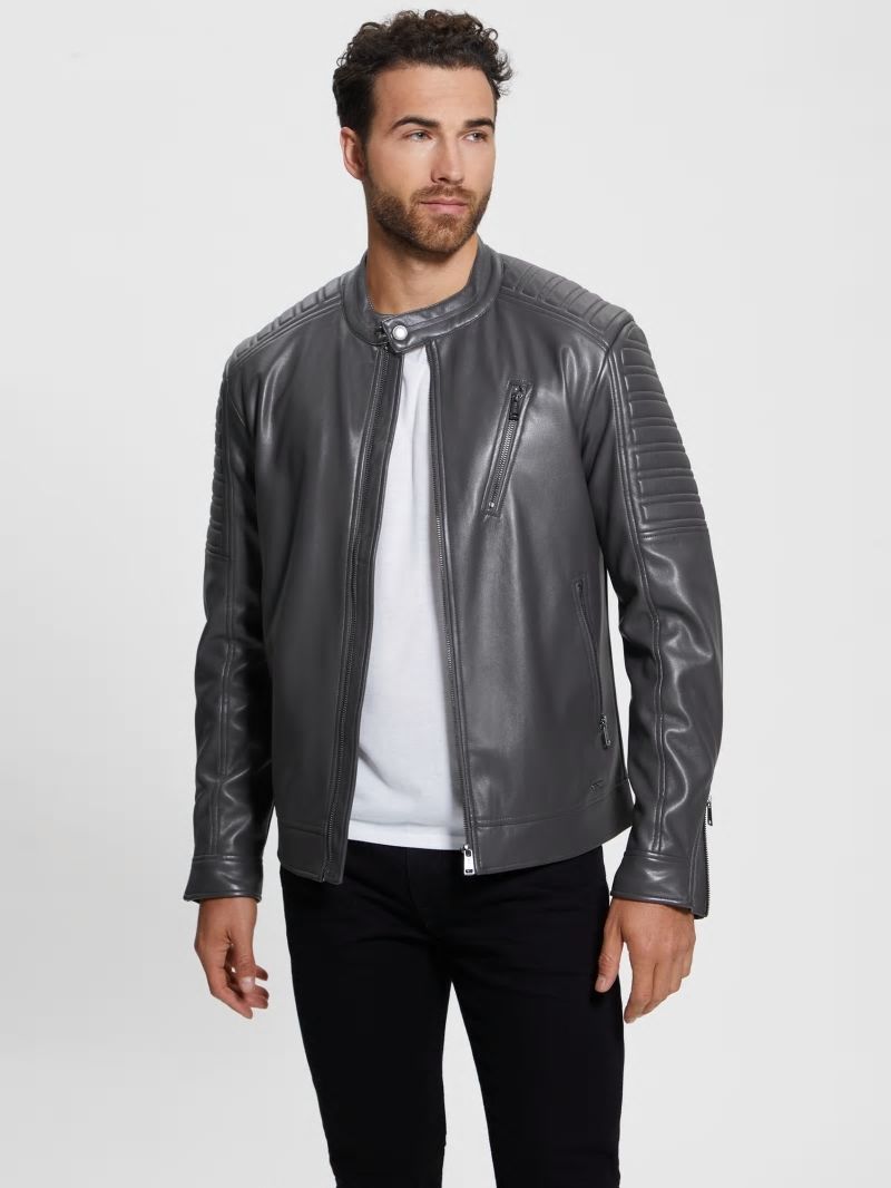 Guess Faux-Leather Biker Jacket - Magnetic Guess Faux-Leather Biker Jacket - Magnetic