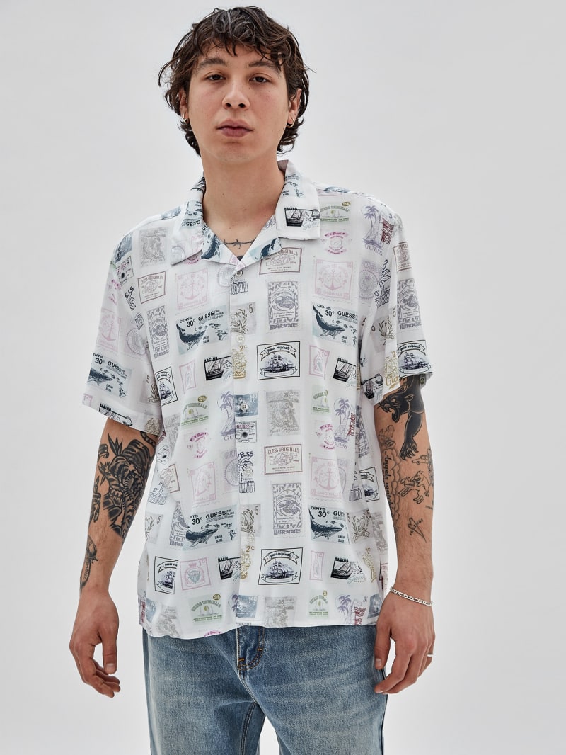 Guess GUESS Originals Eco Rayon Stamp Shirt - White Peaks Multi Guess GUESS Originals Eco Rayon Stamp Shirt - White Peaks Multi