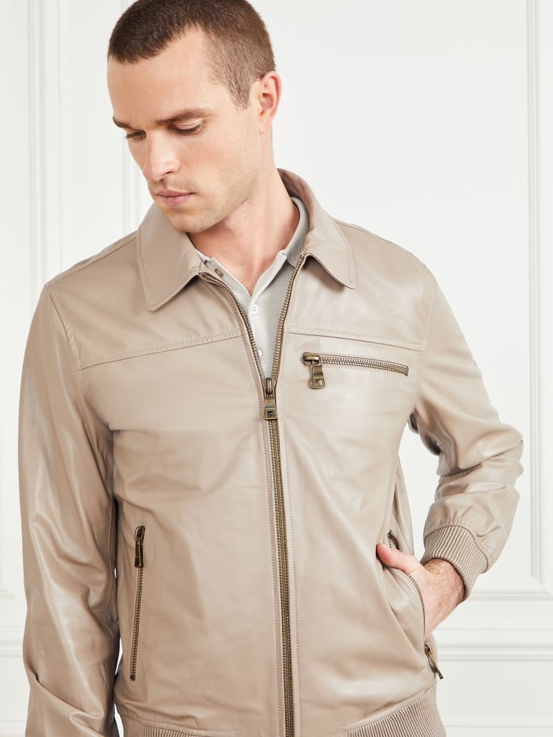 Guess Leather Flight Jacket - Pasadena Stone Guess Leather Flight Jacket - Pasadena Stone