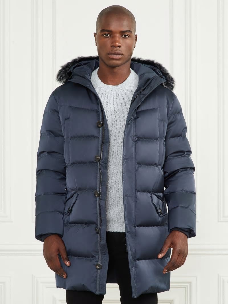 Guess Long Twill Hooded Jacket - Bleu éLéGant Guess Long Twill Hooded Jacket - Bleu éLéGant