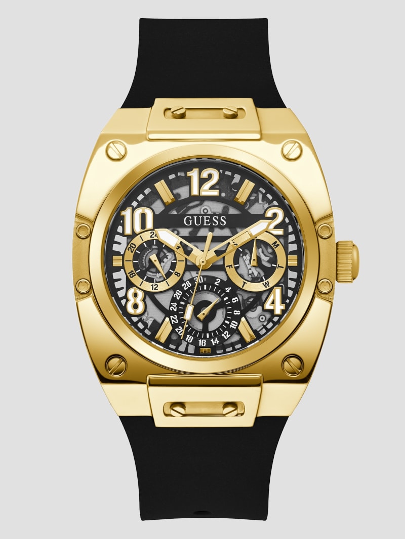 Guess Gold-Tone and Black Silicone Multifunctional Watch - Black Snakeskin Guess Gold-Tone and Black Silicone Multifunctional Watch - Black Snakeskin