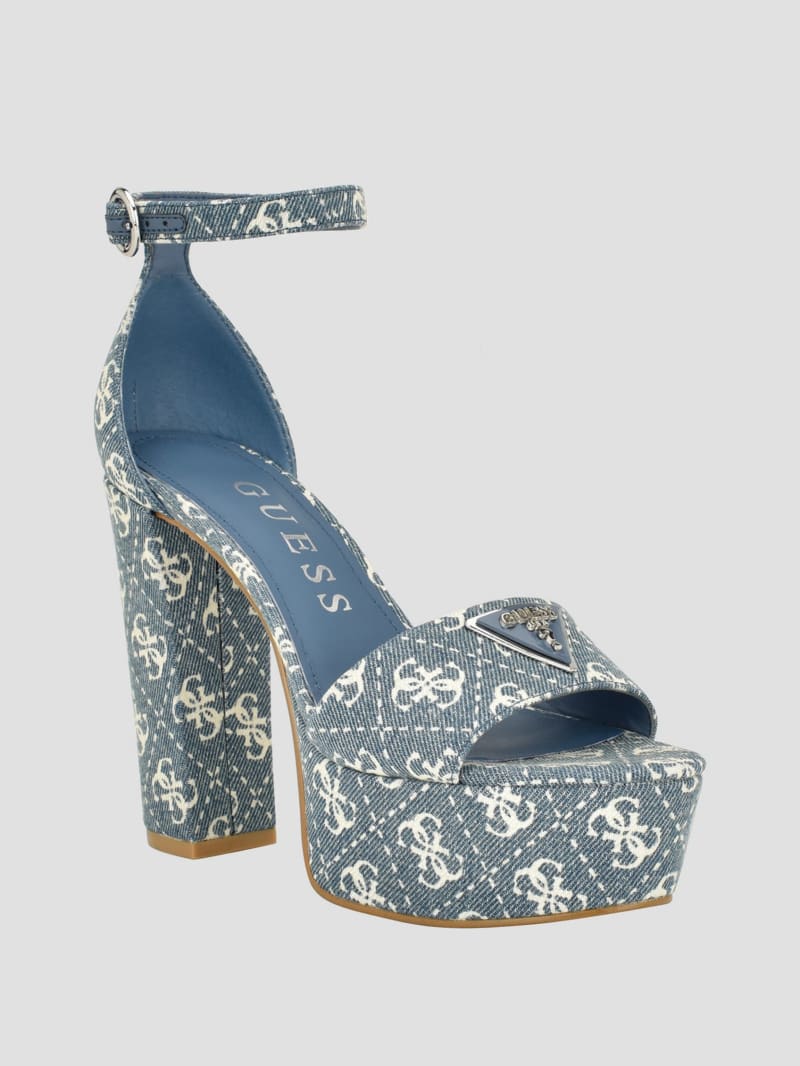 Guess Setone Denim Quattro G Platform Heels - Denim Tie Dye Guess Setone Denim Quattro G Platform Heels - Denim Tie Dye