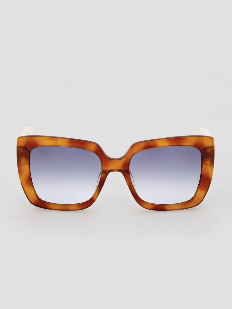 Guess Square Logo Print Plastic Sunglasses - Tort Guess Square Logo Print Plastic Sunglasses - Tort