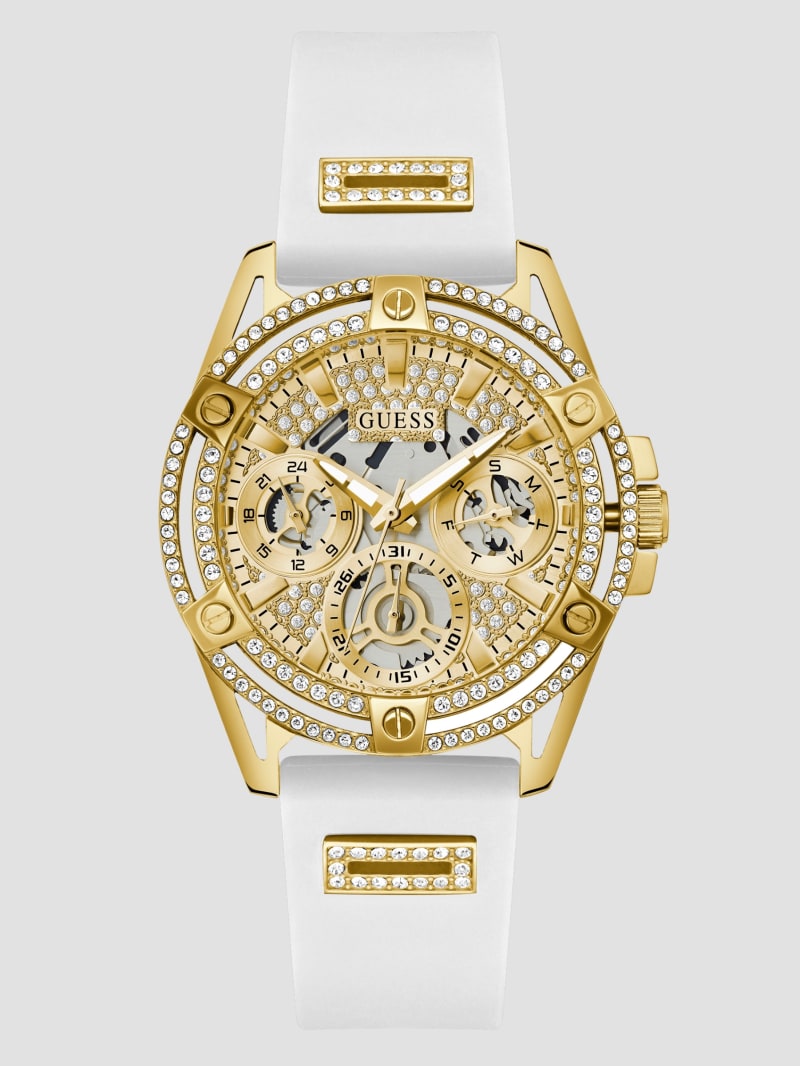 Guess Gold-Tone and White Silicone Multifunction Watch - White Multi Guess Gold-Tone and White Silicone Multifunction Watch - White Multi