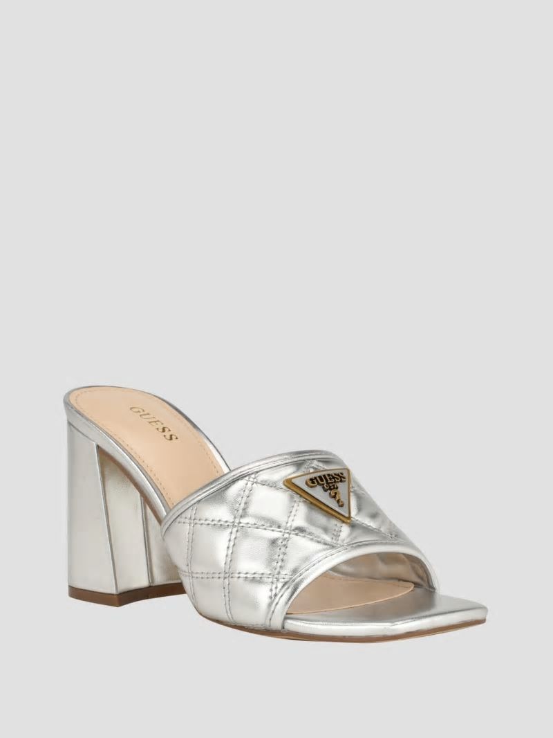 Guess Quilted Block Metallic Heels - Silver 040 Guess Quilted Block Metallic Heels - Silver 040