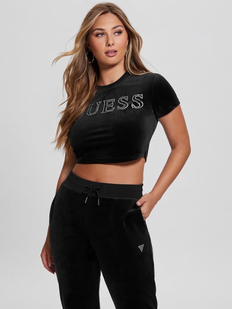 Guess Eco Couture Signature Velvet Tee - Black Guess Eco Couture Signature Velvet Tee - Black