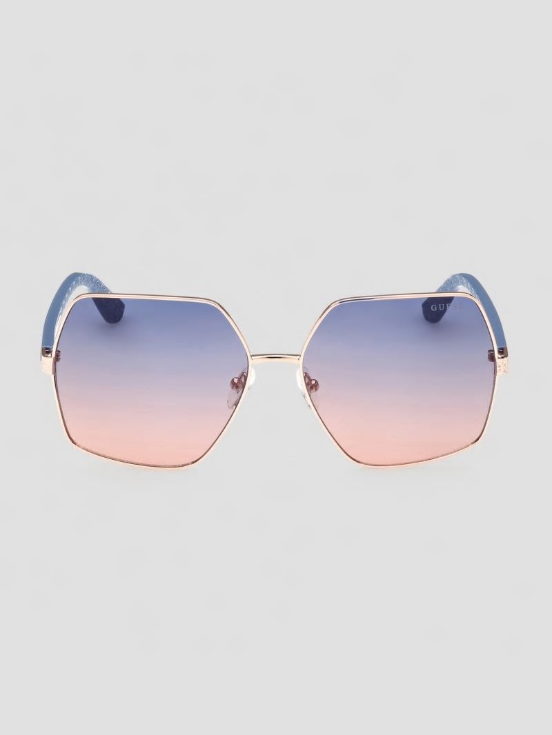 Guess Aurora Oversized Trim Sunglasses - Shiny Rose Gold/Gradient Guess Aurora Oversized Trim Sunglasses - Shiny Rose Gold/Gradient