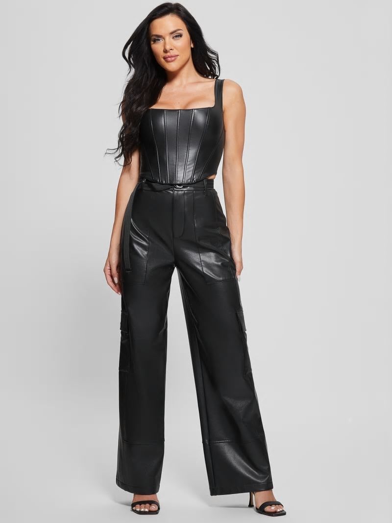 Guess Gwen Faux-Leather Cargo Pants - Jet Black Multi Guess Gwen Faux-Leather Cargo Pants - Jet Black Multi