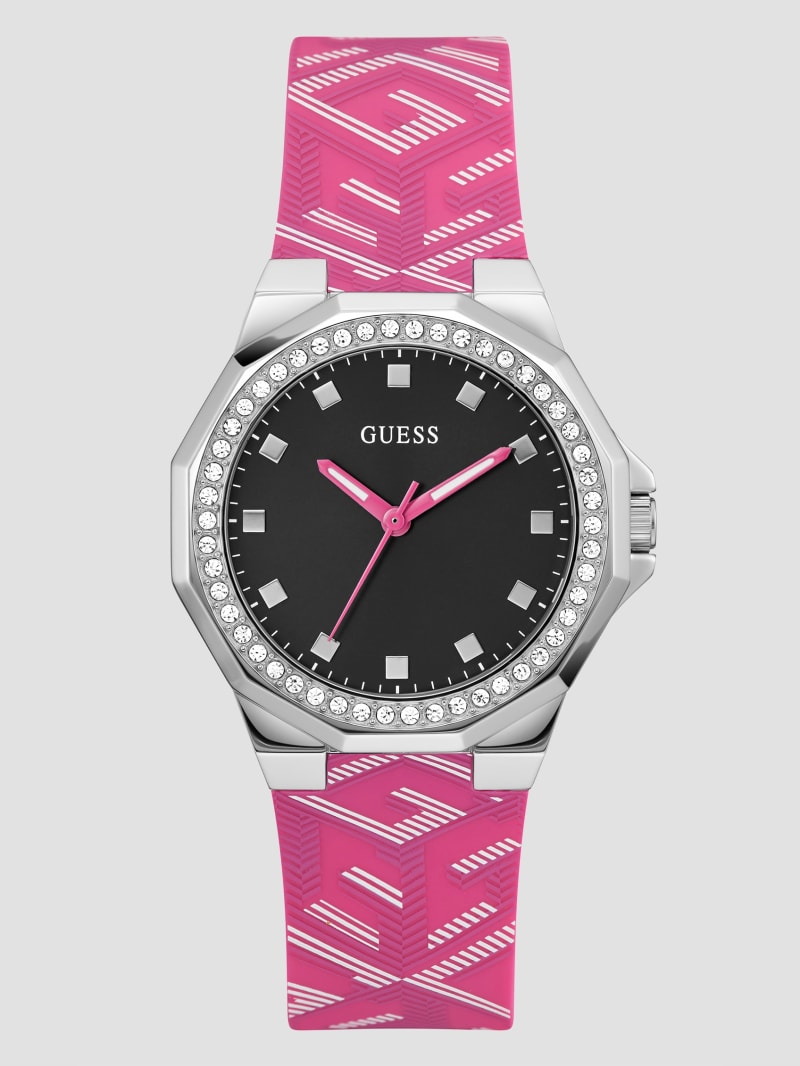 Guess Pink Silicon Watch - Silver Guess Pink Silicon Watch - Silver