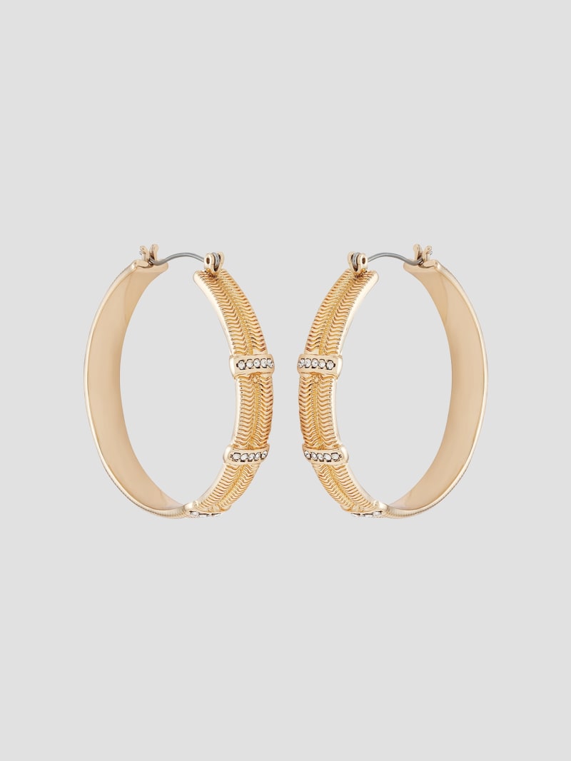 Guess Textured Gold-Tone and Crystal Hoop Earrings - Silver/Gold Guess Textured Gold-Tone and Crystal Hoop Earrings - Silver/Gold