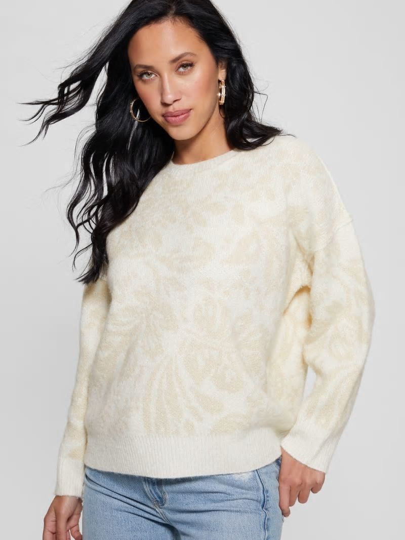 Guess Hibiscus Wool-Blend Sweater - Folk Floral Print Light M Guess Hibiscus Wool-Blend Sweater - Folk Floral Print Light M