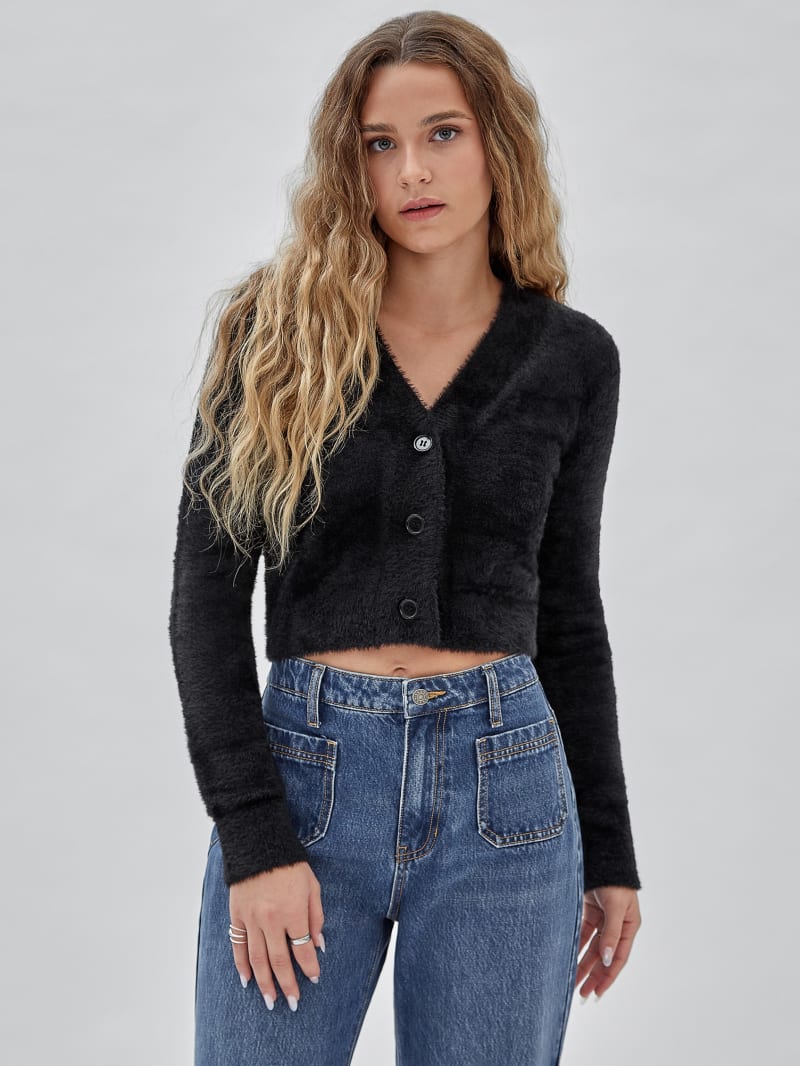 Guess GUESS Originals Fuzzy Cropped Cardigan - Black Guess GUESS Originals Fuzzy Cropped Cardigan - Black