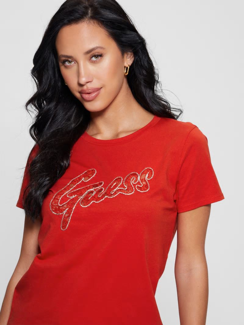 Guess Embellished Logo Tee - Delicious Red Guess Embellished Logo Tee - Delicious Red