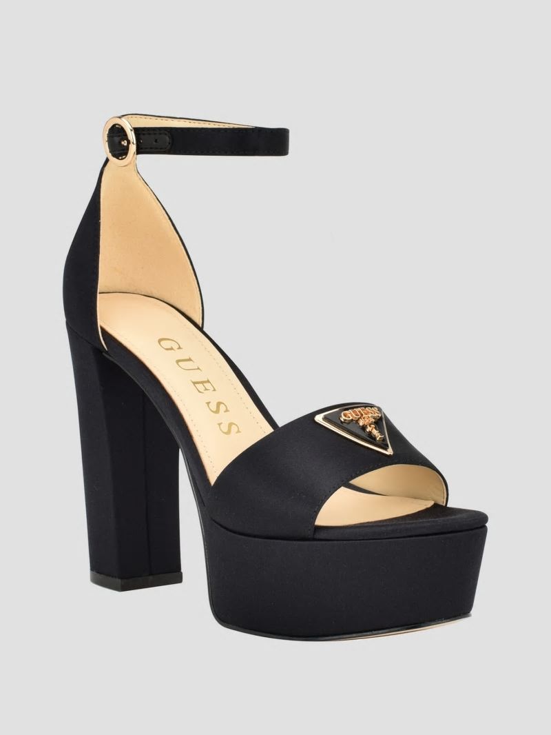 Guess Setone Satin Signature Platform Heels - Black 001 Guess Setone Satin Signature Platform Heels - Black 001