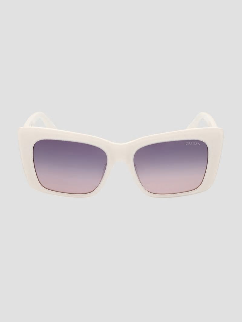 Guess Square Logo Print Plastic Sunglasses - 21b-wht Guess Square Logo Print Plastic Sunglasses - 21b-wht