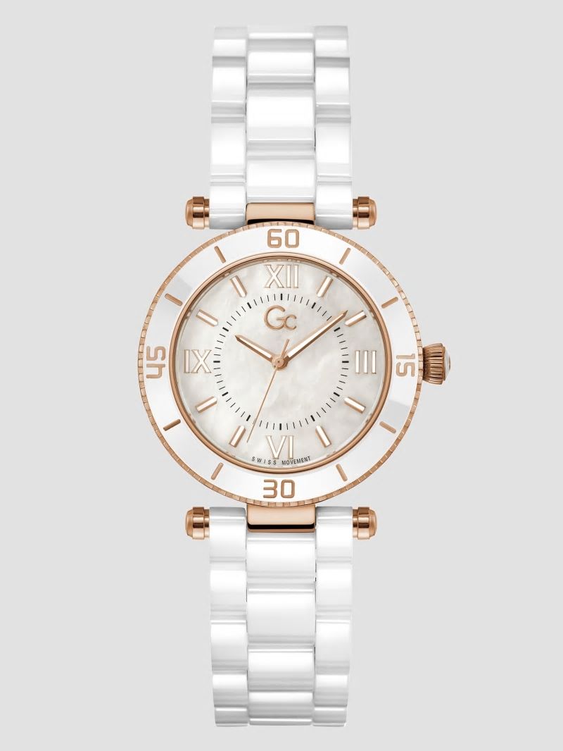 Guess Gc Mother-of-Pearl and Ceramic Analog Watch - Rose Gold Guess Gc Mother-of-Pearl and Ceramic Analog Watch - Rose Gold