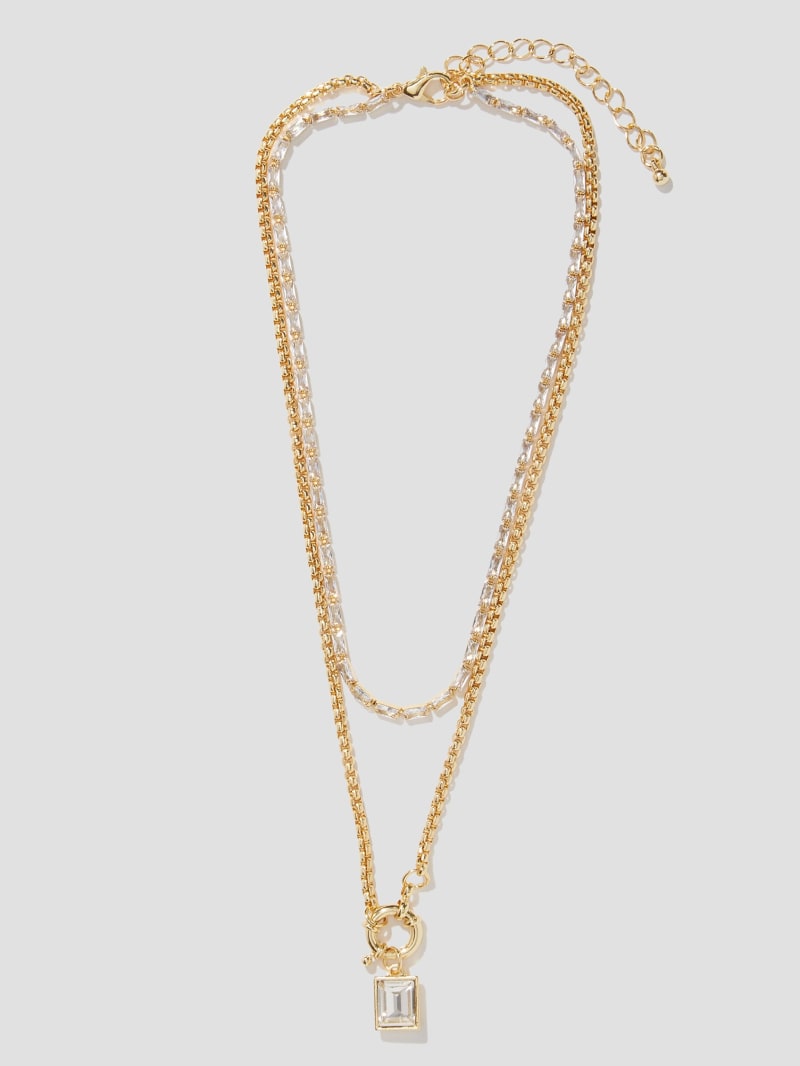 Guess Gold-Tone Emerald Pendant Layered Necklace - Gold Guess Gold-Tone Emerald Pendant Layered Necklace - Gold