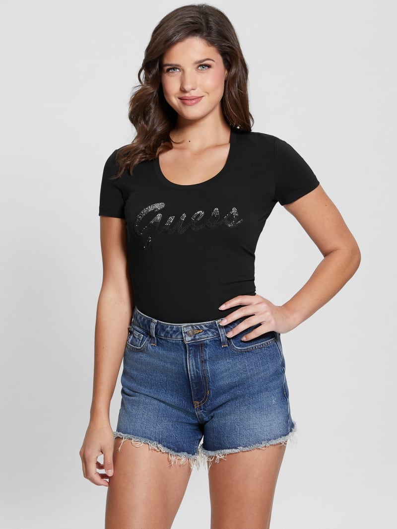 Guess Eco Ombre Rhinestone Monogram Tee - Black Guess Eco Ombre Rhinestone Monogram Tee - Black