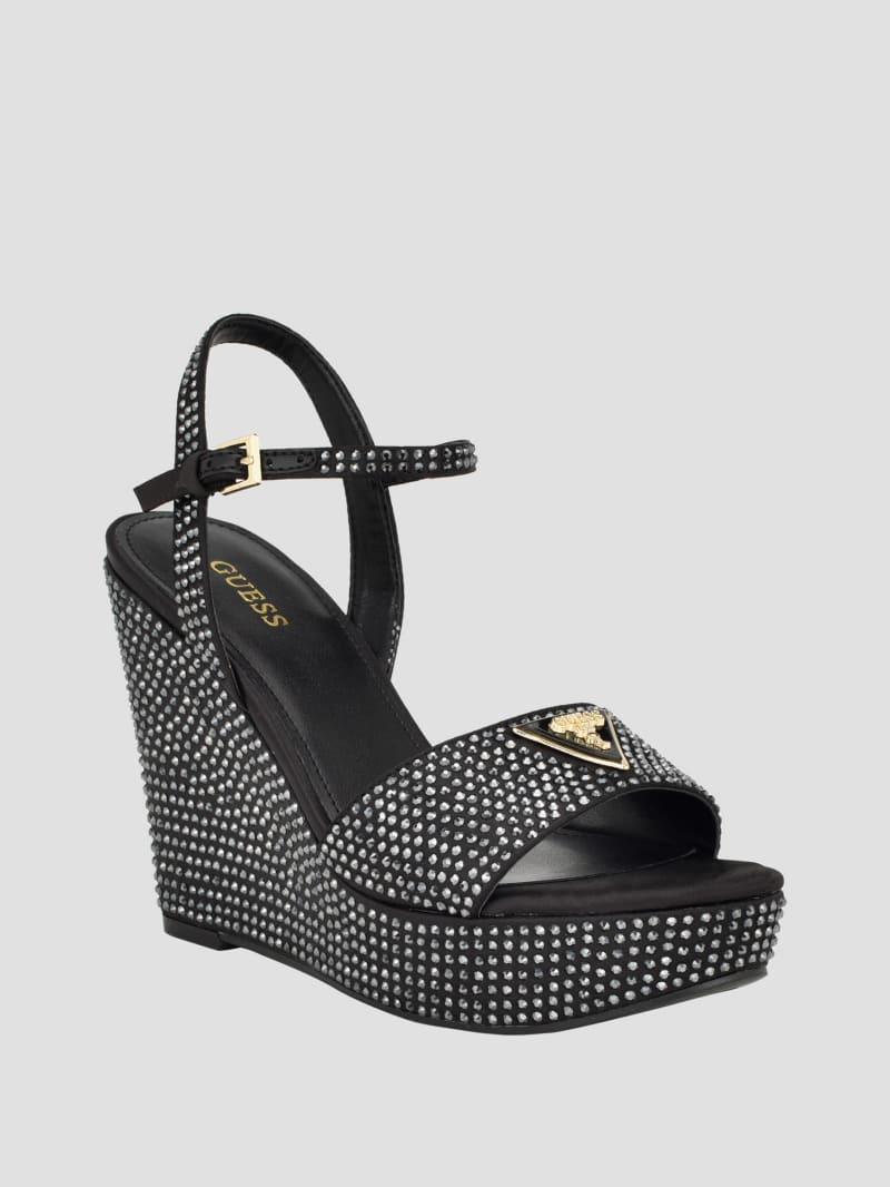 Guess Hippa Rhinestone Wedge Sandals - Black 001 Guess Hippa Rhinestone Wedge Sandals - Black 001