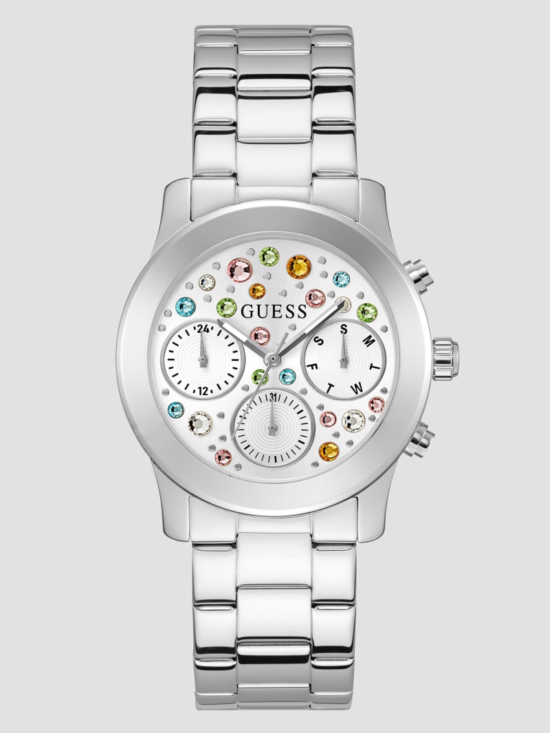 Guess Silver-Tone Colored Crystal Multifunction Watch - Silver Guess Silver-Tone Colored Crystal Multifunction Watch - Silver