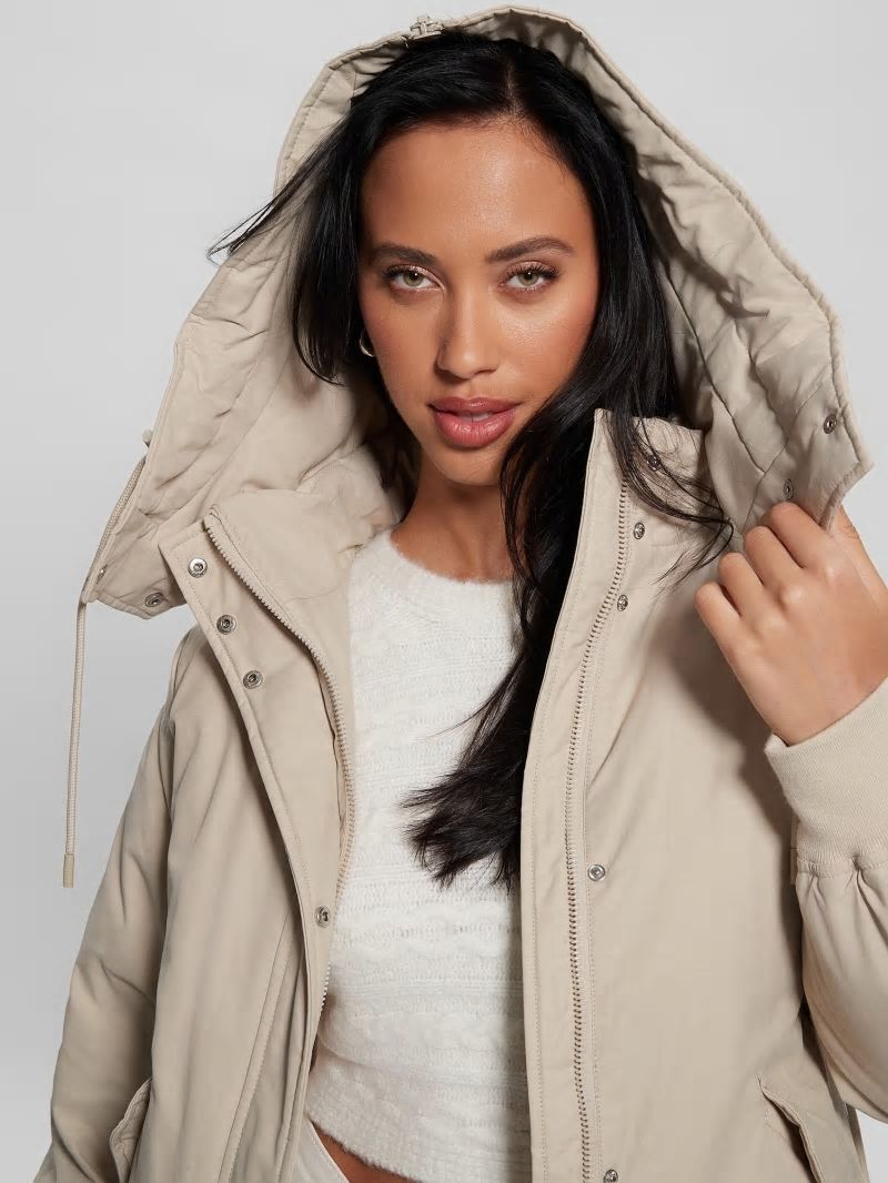Guess Rolanda Hooded Puffer Jacket - Pearl Oyster Guess Rolanda Hooded Puffer Jacket - Pearl Oyster