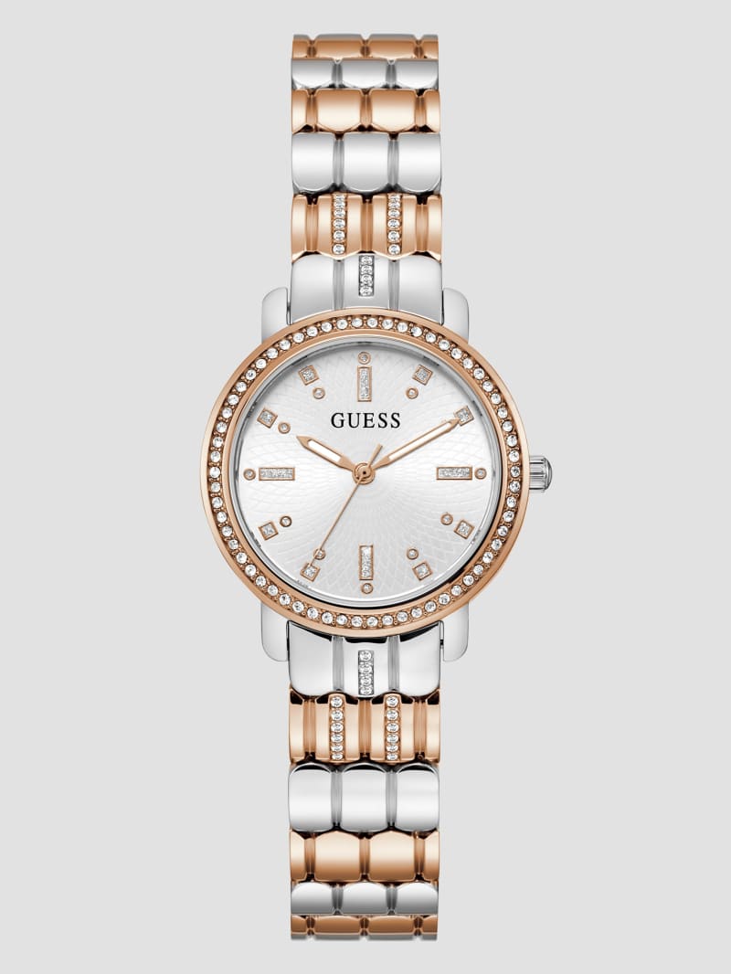Guess Rose Gold and Silver-Tone Crystal Analog Watch - Gold Guess Rose Gold and Silver-Tone Crystal Analog Watch - Gold