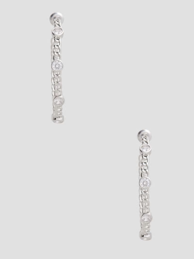 Guess Silver-Tone Crystal Chain Hoop Earrings - Silver Guess Silver-Tone Crystal Chain Hoop Earrings - Silver