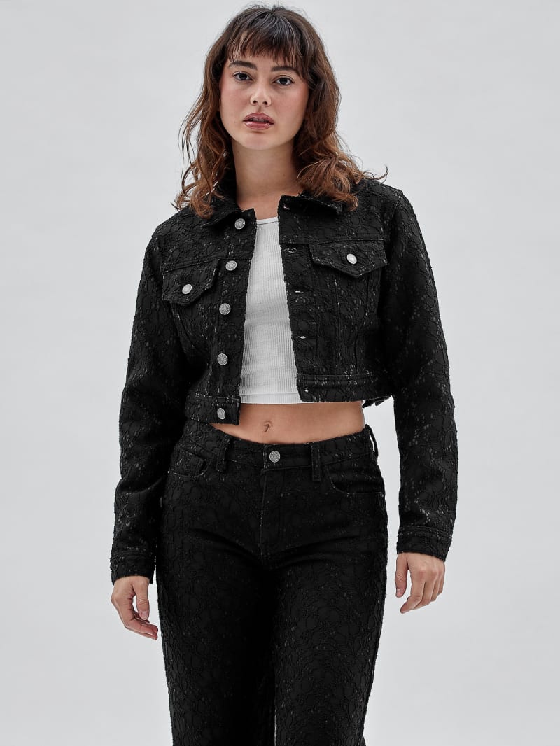 Guess GUESS Originals Lace Denim Cropped Jacket - Black Guess GUESS Originals Lace Denim Cropped Jacket - Black