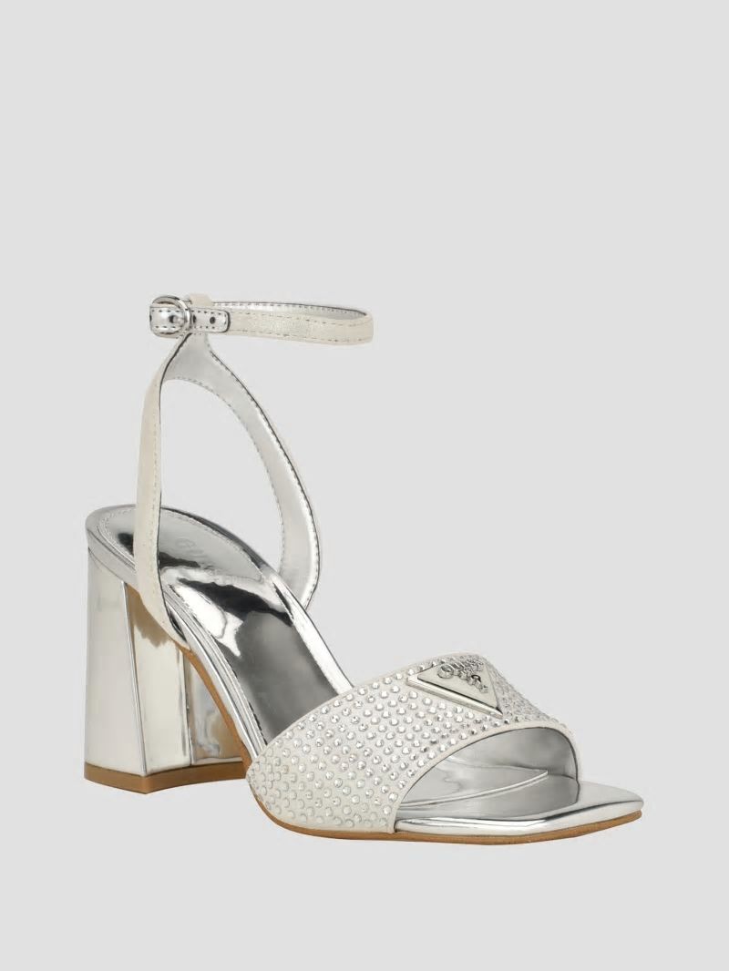 Guess Gelya Triangle Blocked Heels - Silver 040 Guess Gelya Triangle Blocked Heels - Silver 040