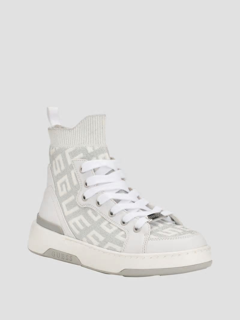 Guess Mannen Logo Knit High-Top Sneakers - Wht Floral Guess Mannen Logo Knit High-Top Sneakers - Wht Floral