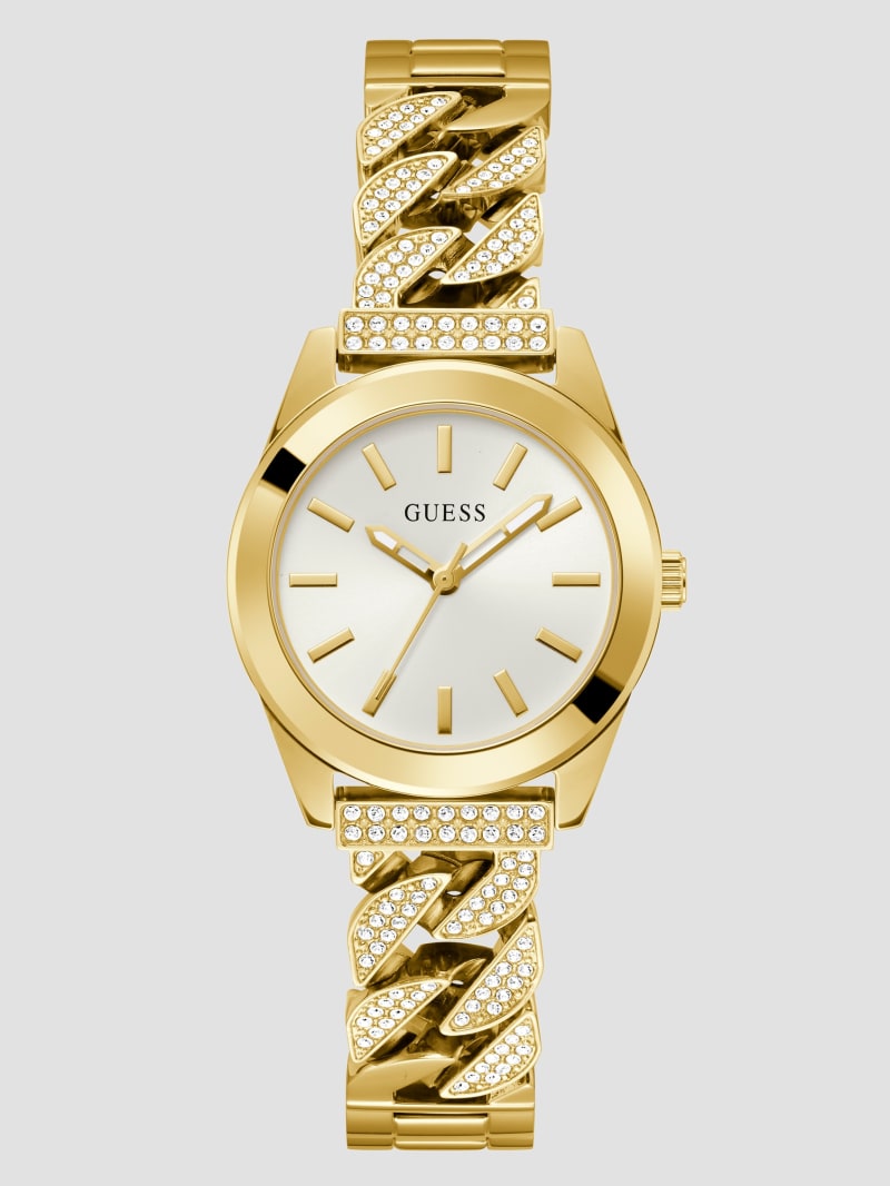 Guess Gold-Tone Crystal Curb Chain Analog Watch - Gold Guess Gold-Tone Crystal Curb Chain Analog Watch - Gold