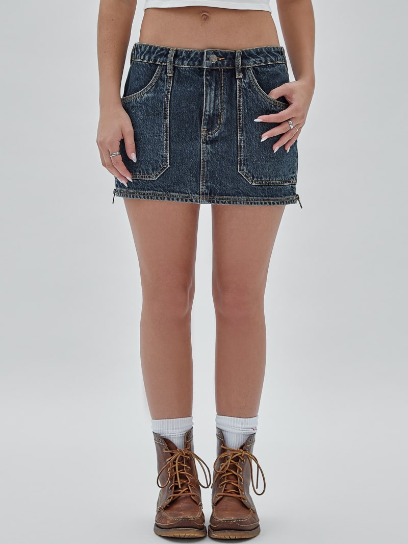 Guess GUESS Originals Zip Denim Mini Skirt - Go Flight Medium Wash Guess GUESS Originals Zip Denim Mini Skirt - Go Flight Medium Wash