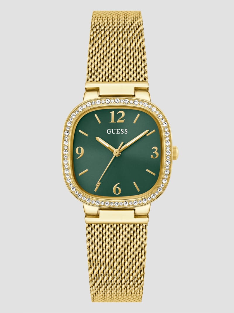 Guess Gold-Tone and Green Mesh Analog Watch - Gold Guess Gold-Tone and Green Mesh Analog Watch - Gold