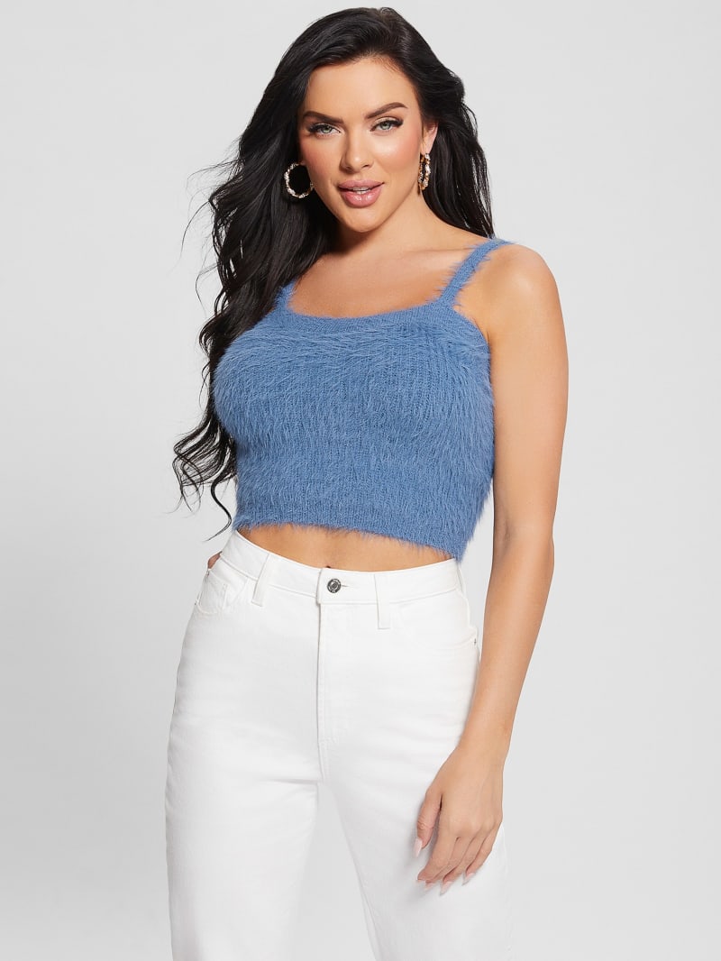Guess Sahar Fuzzy Cami Sweater Top - Nordic Sea Guess Sahar Fuzzy Cami Sweater Top - Nordic Sea
