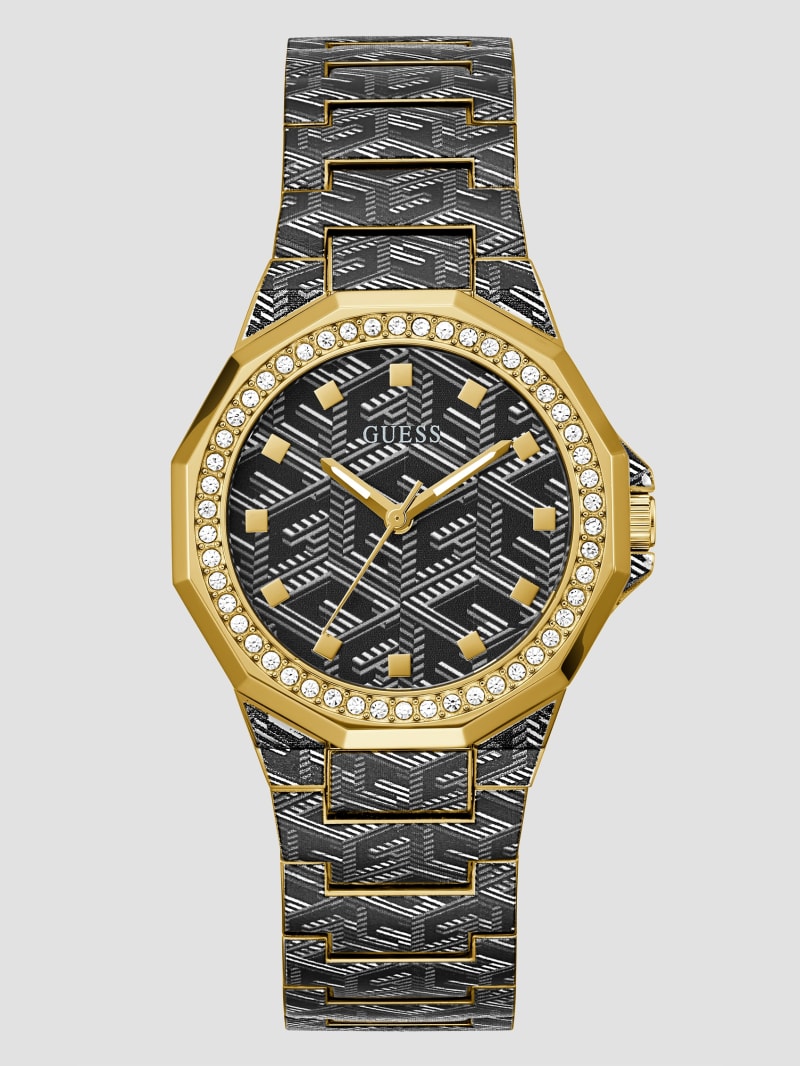 Guess G-Cube Print Gold-Tone Analog Watch - Gold Guess G-Cube Print Gold-Tone Analog Watch - Gold