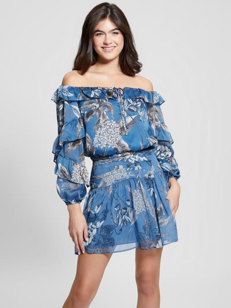 Guess Eco Shani Off-the-Shoulder Top - Phantom Flora Print Guess Eco Shani Off-the-Shoulder Top - Phantom Flora Print
