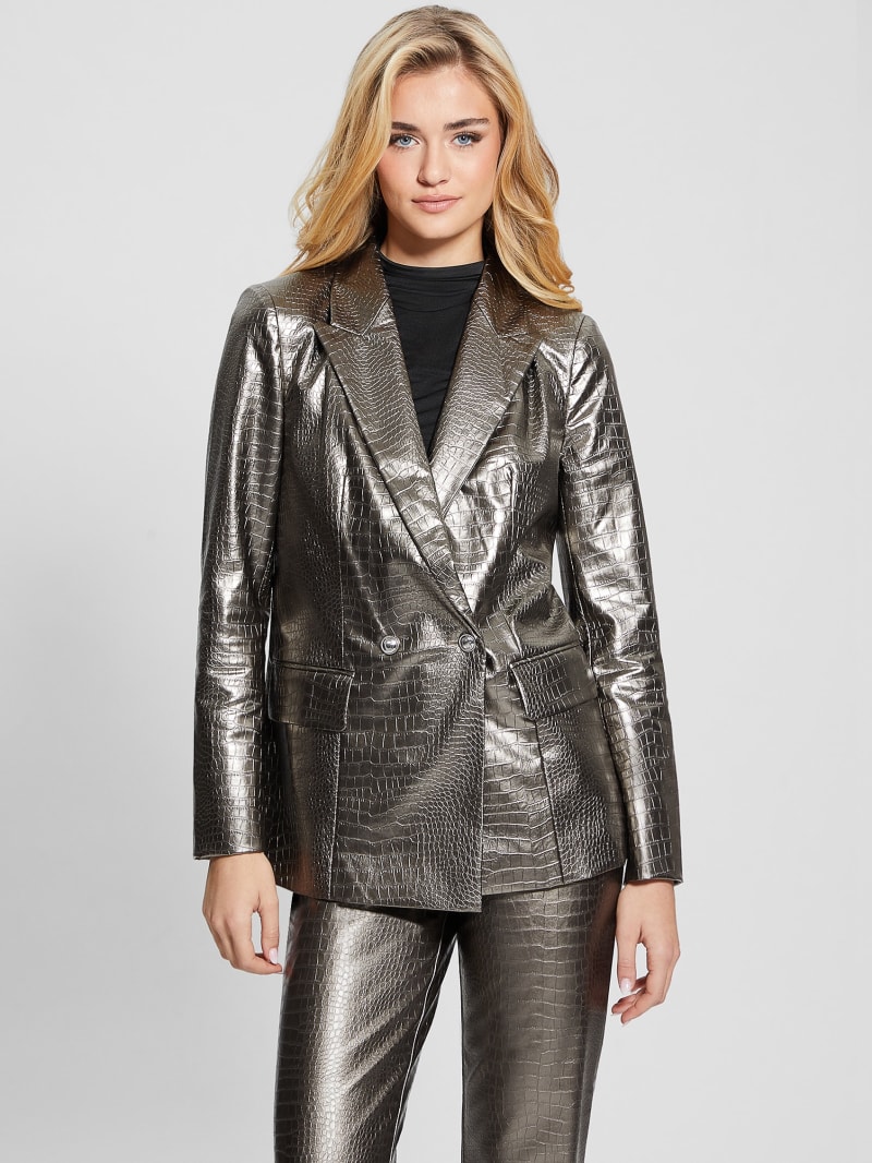 Guess Diletta Faux-Leather Blazer - Antique Metal Guess Diletta Faux-Leather Blazer - Antique Metal