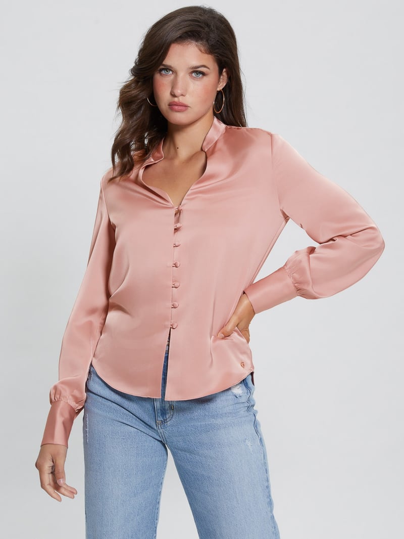 Guess Eco Rita Satin Shirt - Smooth Pink Multi Guess Eco Rita Satin Shirt - Smooth Pink Multi