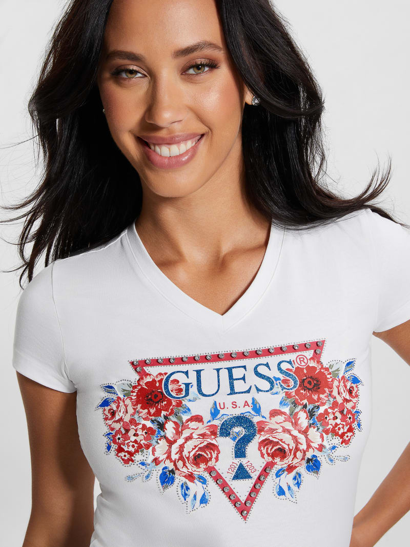 Guess Eco Floral Signature Triangle Tee - Pure White Guess Eco Floral Signature Triangle Tee - Pure White