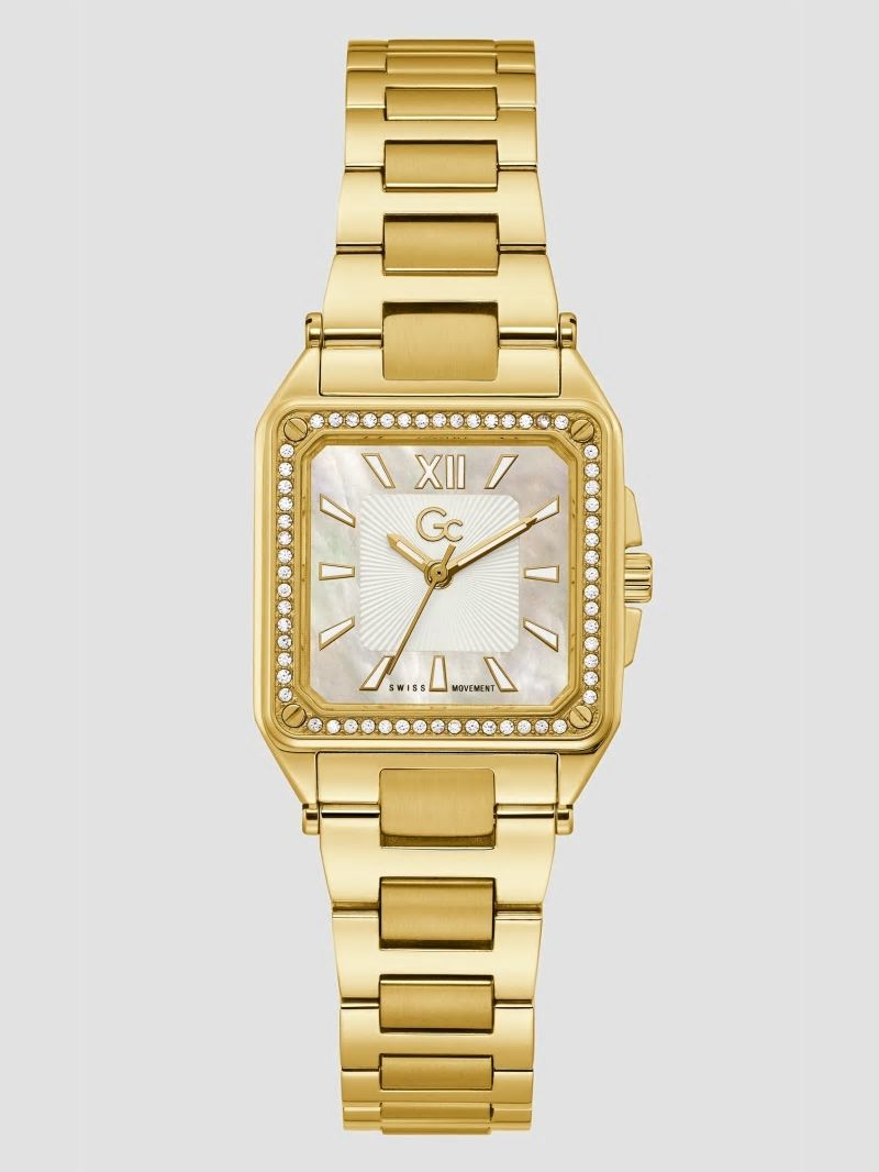 Guess Gc Petite Square Gold-Tone Analog Watch - Gold Guess Gc Petite Square Gold-Tone Analog Watch - Gold